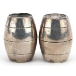 Hukin & Heath, pair of Victorian silver barrel design casters, London 1886, 4.5cm high, 56.0g :