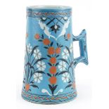 Turkish Ottoman Iznik pottery tapering water vessel hand painted with flowers, 20cm high : For