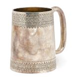 Henry Holland, Victorian aesthetic silver tankard engraved with stylised motifs and swags, London