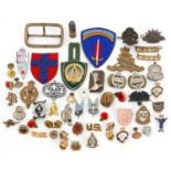 British and American militaria including cloth badges, Normandy 1944 pin badge, silver ARP pin badge
