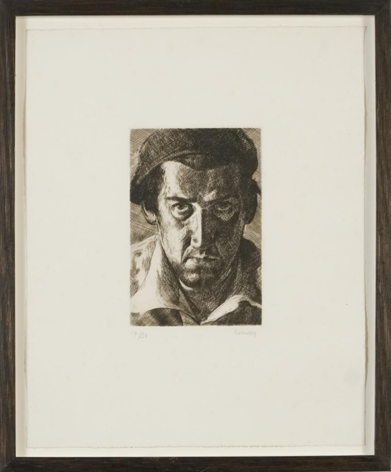 Stephen Conroy - Portrait of a man, Scottish school pencil signed black and white etching, limited - Image 3 of 6