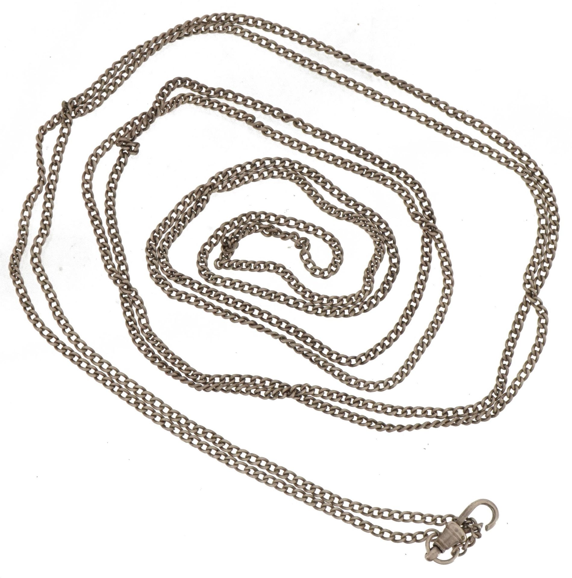 Silver Longuard watch chain with dog clip clasp, 75cm in length, 19.8g : For further information - Image 2 of 3