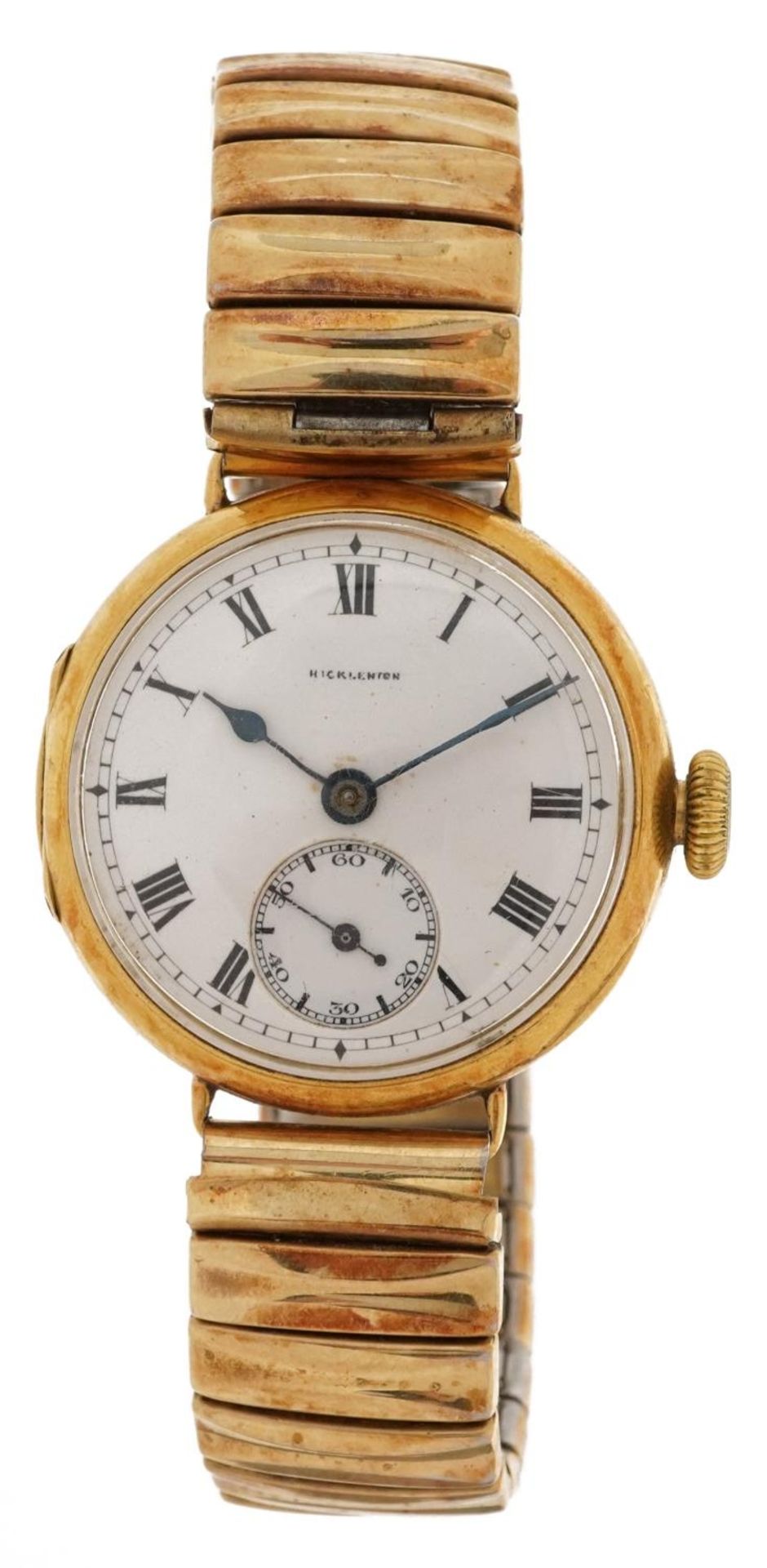 18ct gold gentlemen's manual trench type wristwatch with subsidiary dial retailed by Hicklenton, - Image 2 of 6