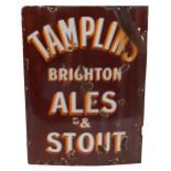 Vintage Tamplin's Brighton Ales & Stout enamel advertising sign, 87cm x 64cm : For further