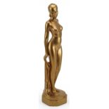 Art Deco gilded plaster model of a nude female, registered number R D 79228, 34cm high : For further