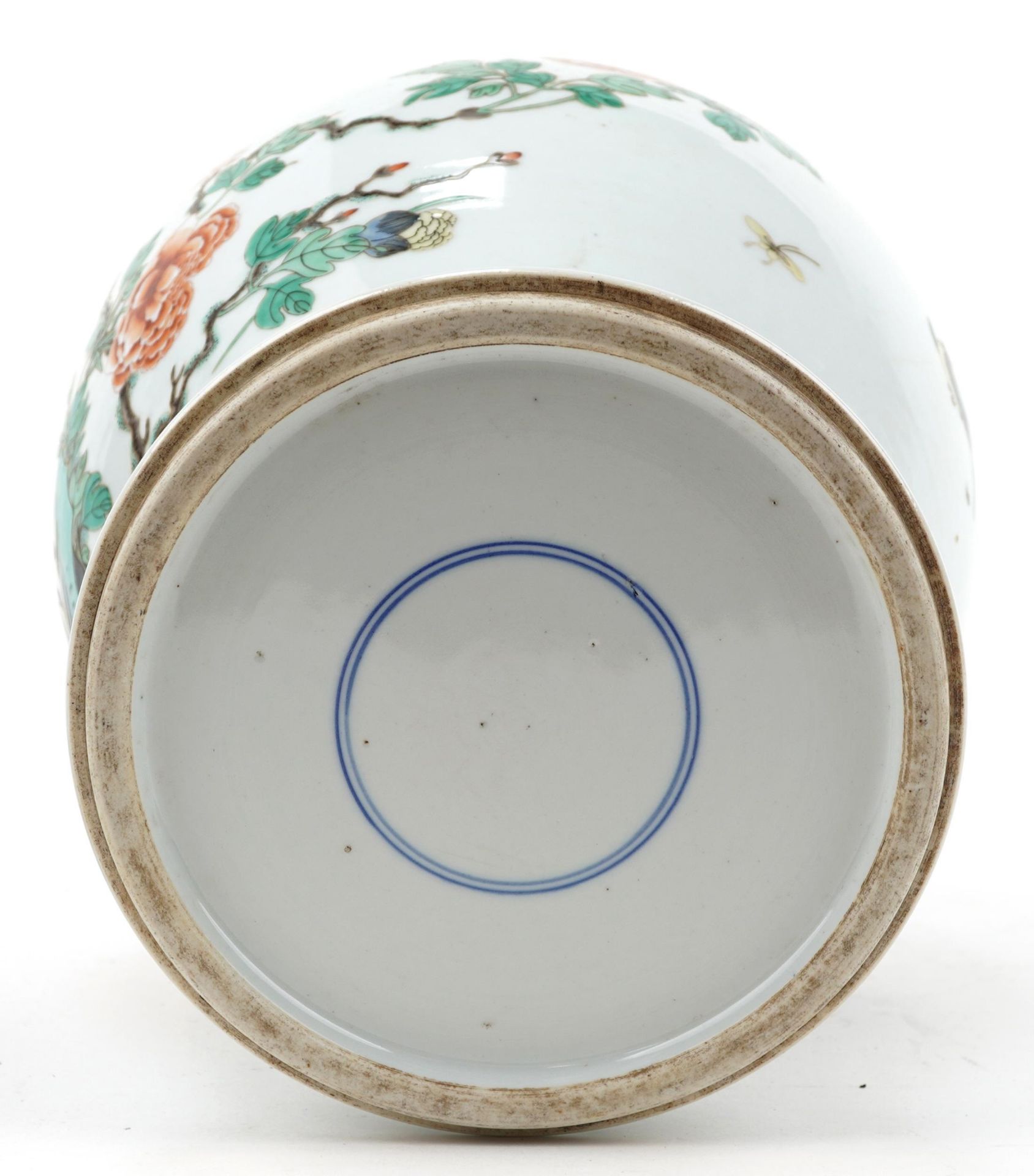 Chinese porcelain baluster vase and cover hand painted in the famille rose palette with birds of - Image 6 of 6