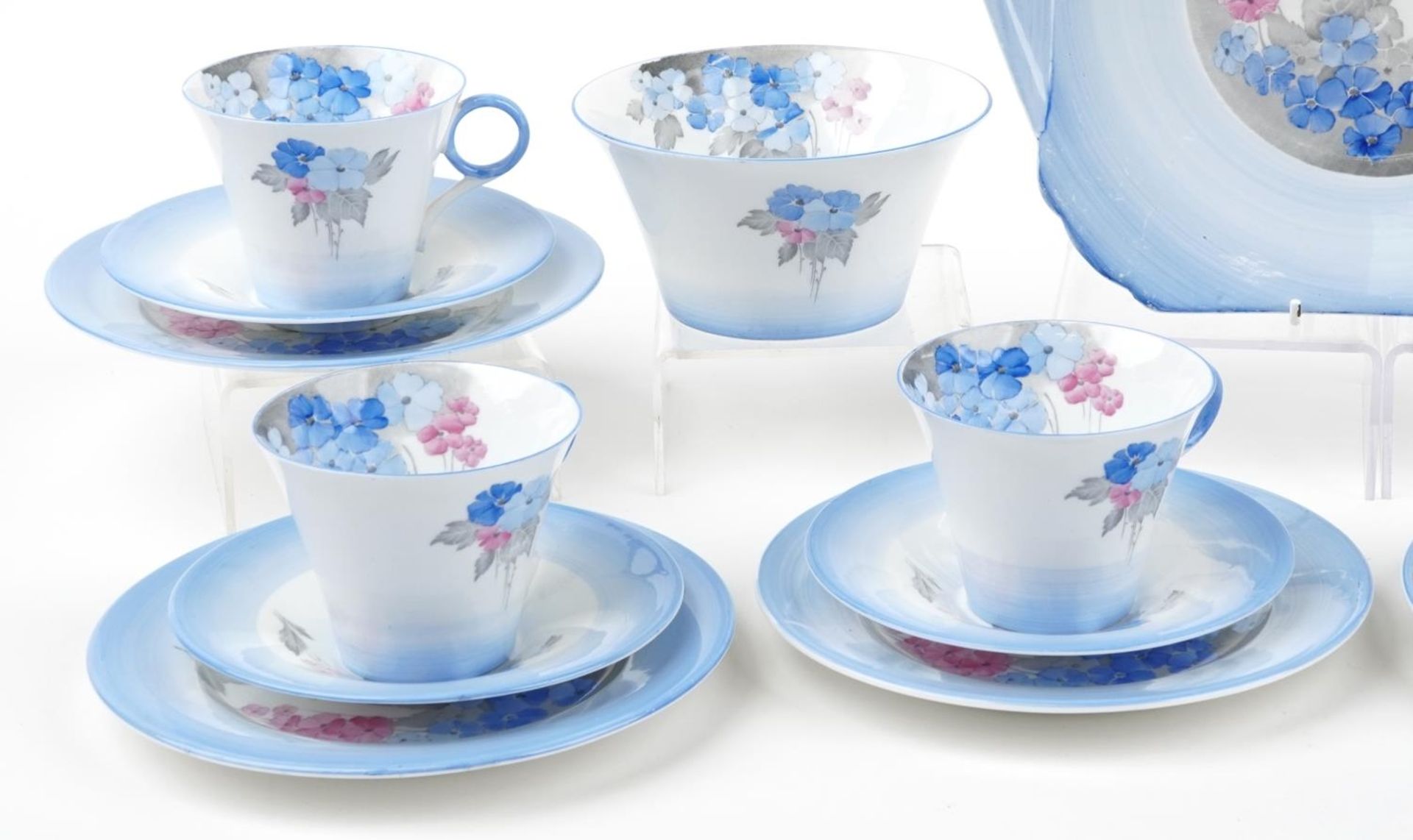 Shelley, Art Deco six place Phlox pattern tea service comprising six trios, sandwich plate, milk jug - Bild 2 aus 4