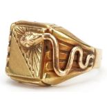Italian 14ct gold serpent signet ring, size V, 7.0g : For further information on this lot please