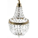 Ornate brass chandelier with cut glass drops, 48cm high : For further information on this lot please