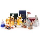Nine collectable china figures comprising two Lladro, three Royal Doulton and four Goebel, the
