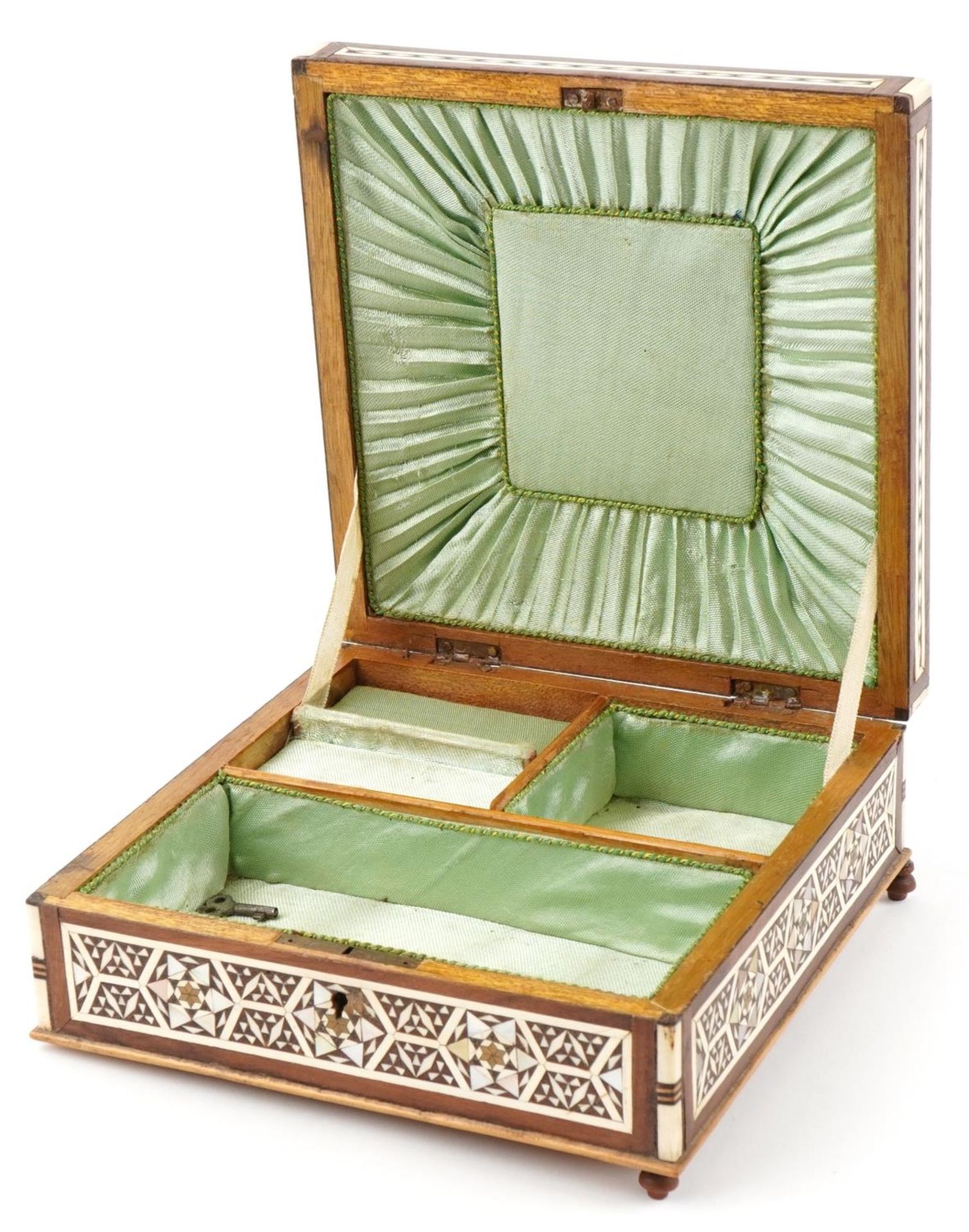 Moorish style Vizagapatam design musical jewellery box with bone and mother of pearl inlay, 8.5cm - Image 2 of 6
