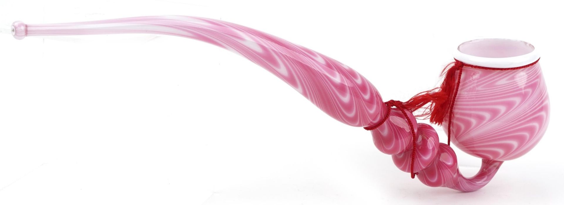 Large Murano glass smoking pipe with combed decoration, 46cm in length : For further information - Image 2 of 3