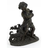 19th century patinated bronze group of a young child with two dogs, impressed 14863 to the