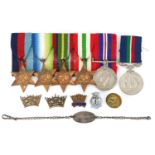 British military World War II and later six medal group including silver dog tag engraved Cadet M