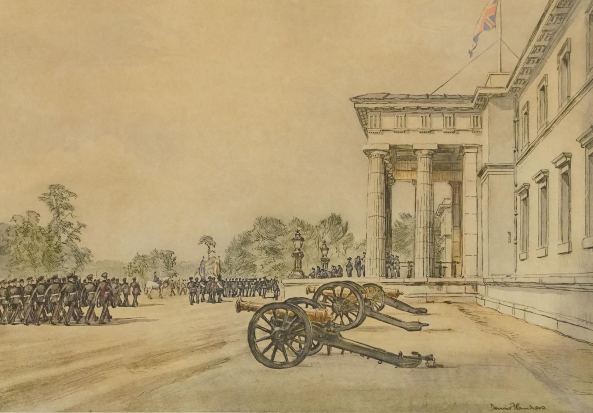 Dennis Flanders - Military Parade St James London, pencil signed print in colour, presentation