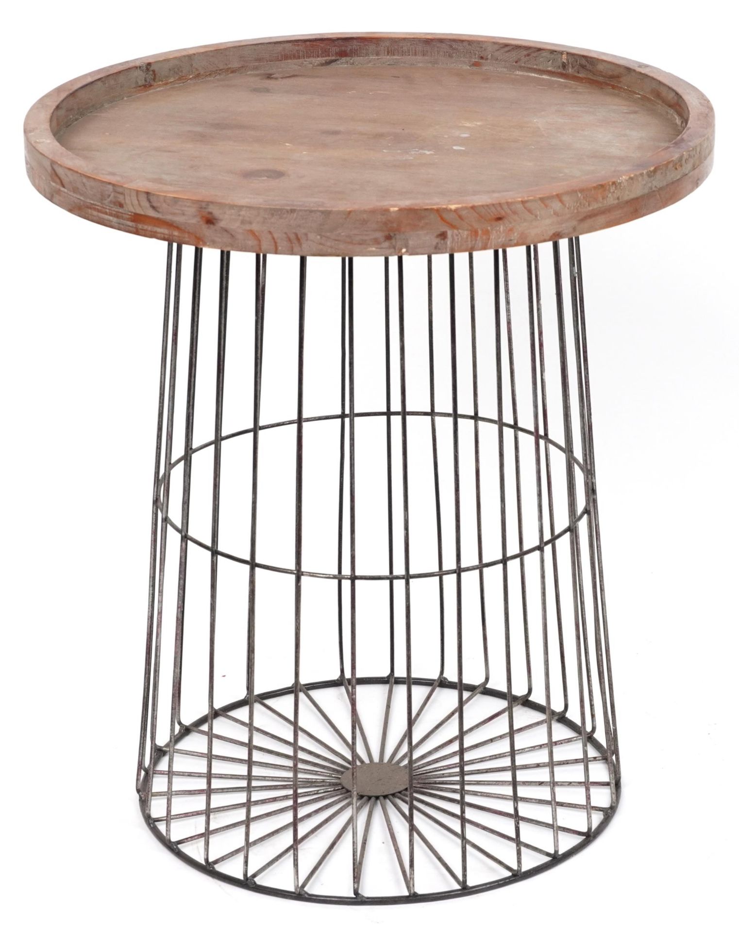 Menzies, industrial oak and caged gun metal side table, 58.5cm high x 52cm in diameter : For further - Bild 3 aus 3