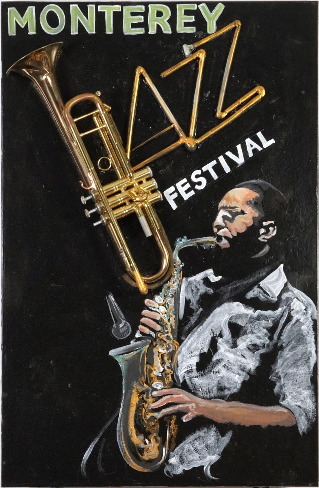 Clive Fredriksson - Monterey Jazz Festival, oil and mixed media on board, unframed, 92cm x 61cm : - Image 2 of 4
