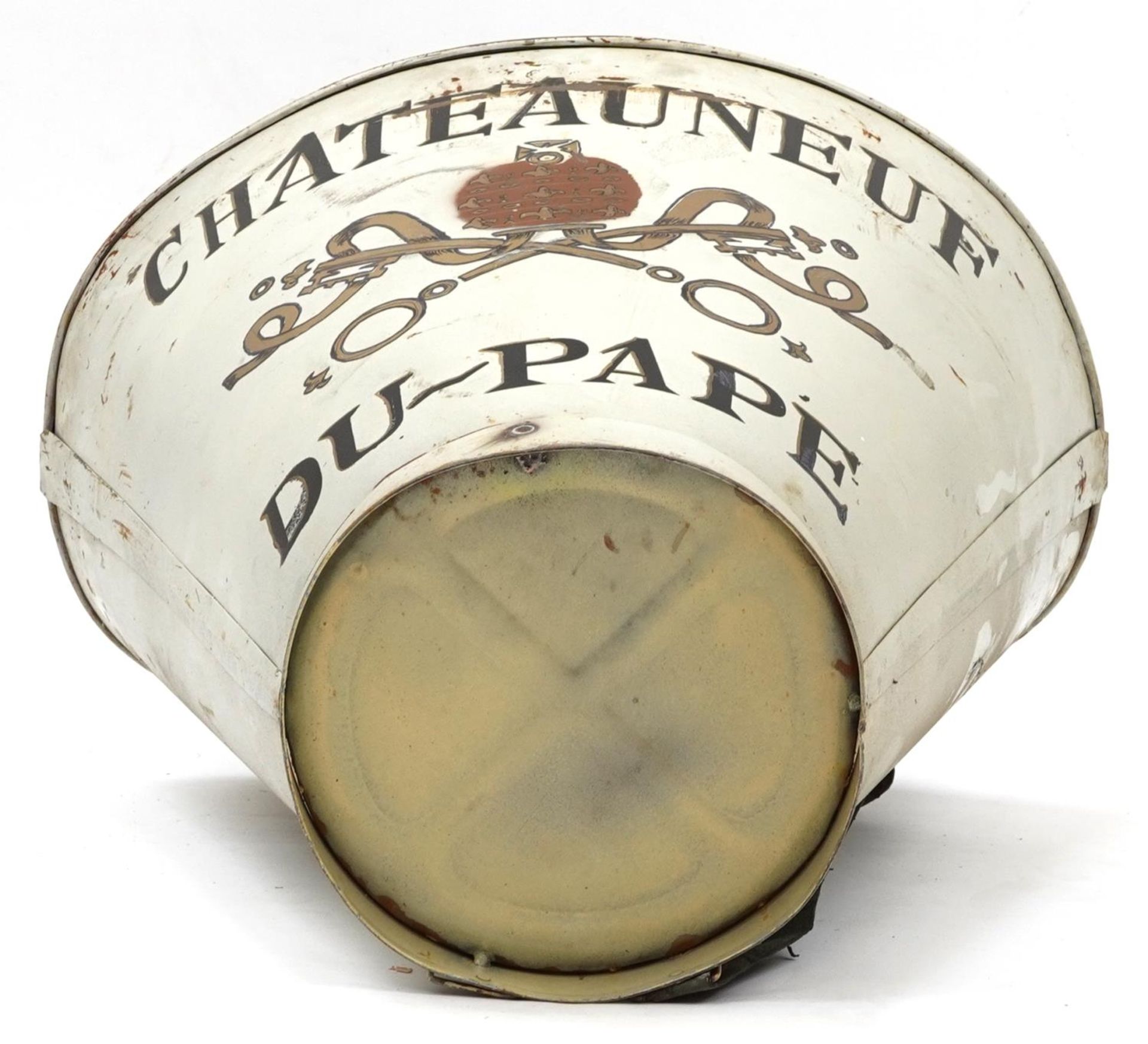 Chateauneuf du Pape painted tin advertising grape pickers hod/bucket, 62cm high : For further - Image 3 of 3