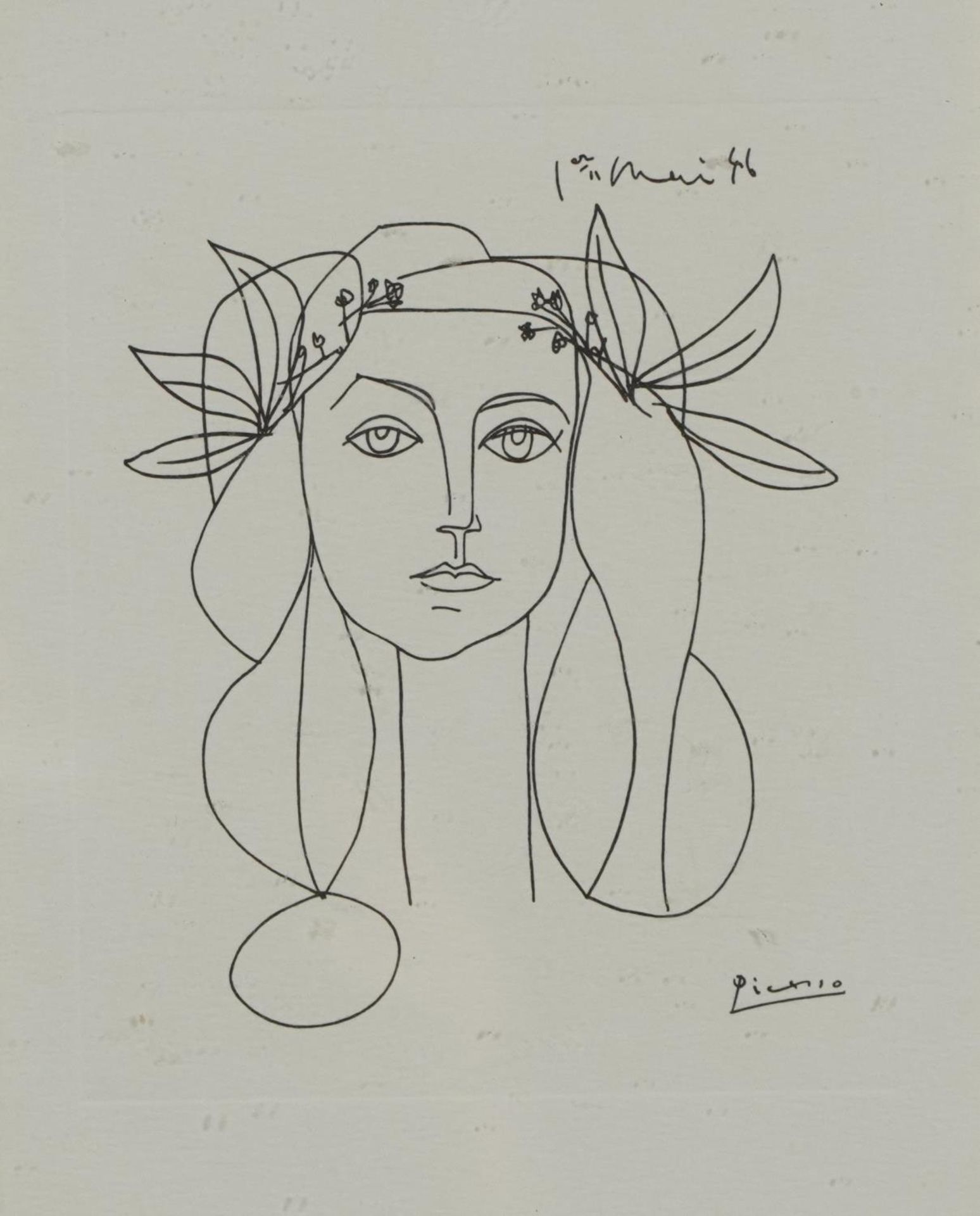 After Pablo Picasso - Head of a Woman, black and white print, details verso, framed and glazed, 14.