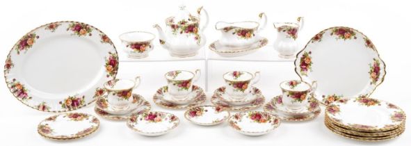 Royal Albert Old Country Roses dinner and teaware including teapot, oval platter, gravy boat on
