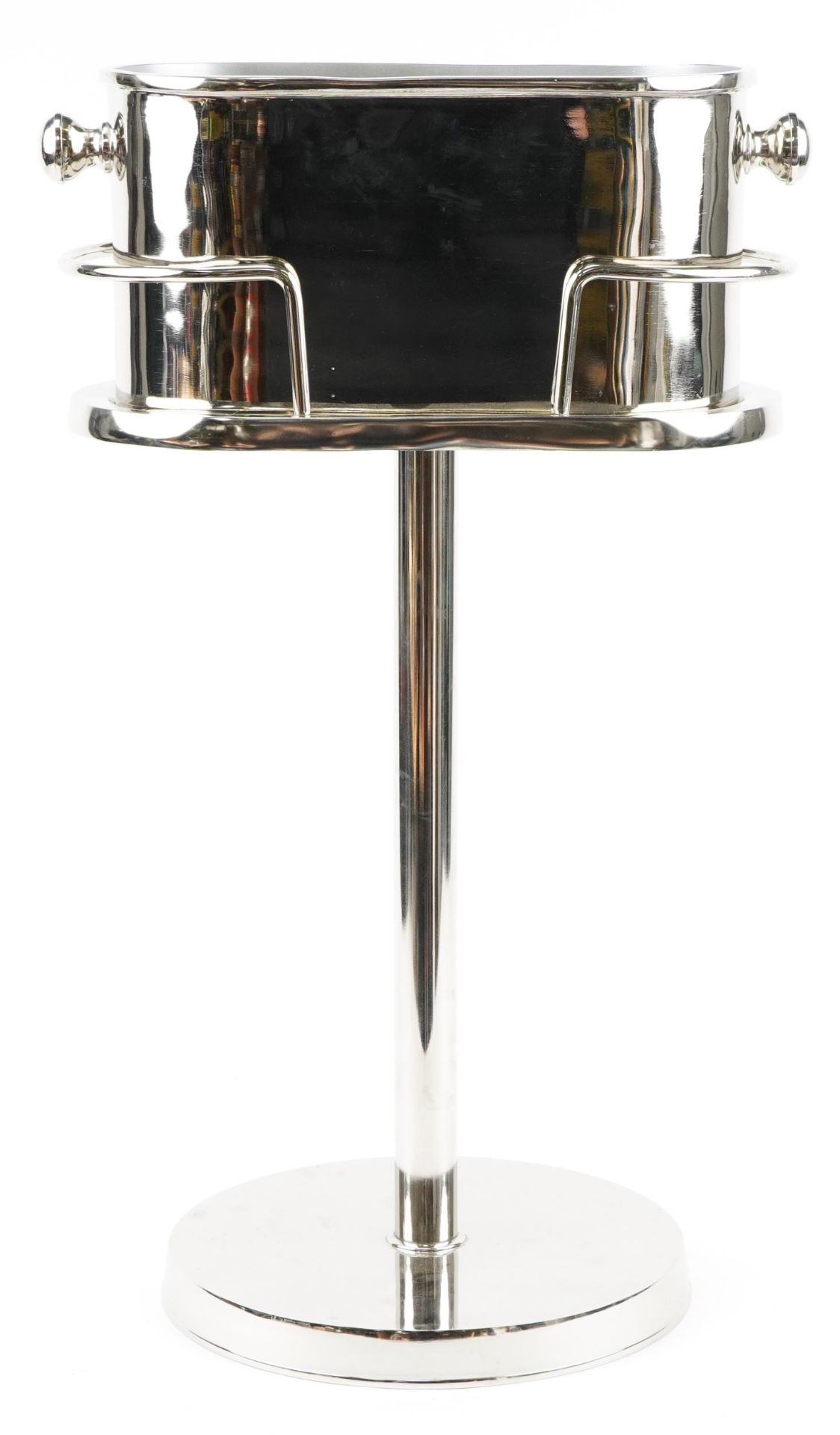 Silver plated Champagne bucket on stand, 74cm high x 41cm wide : For further information on this lot