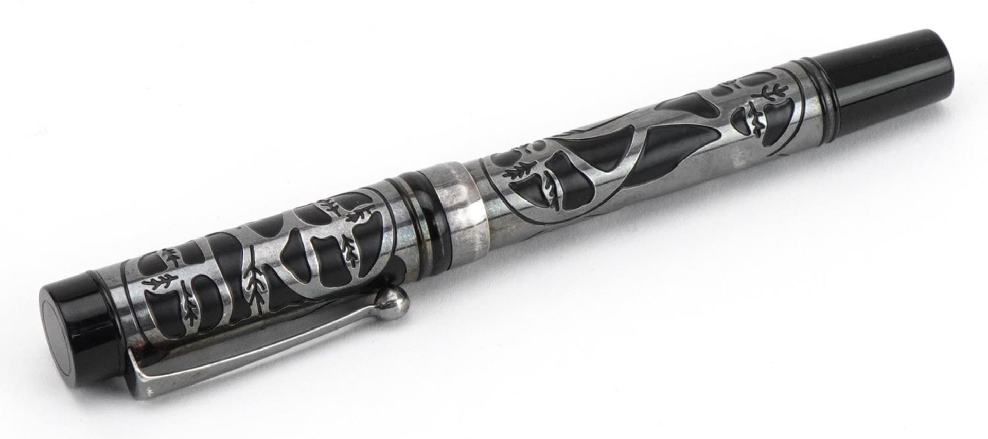 Fountain pen with unmarked silver foliate overlay and white metal clip : For further information - Image 3 of 3