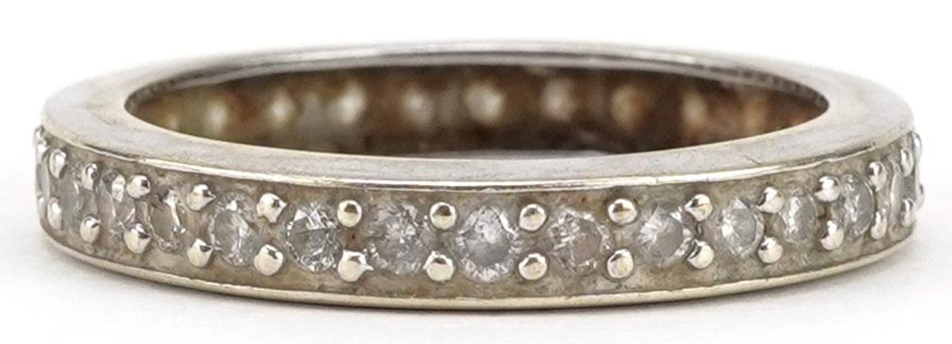 Unmarked white gold diamond eternity ring, each diamond approximately 1.90mm in diameter, size S, - Image 2 of 3