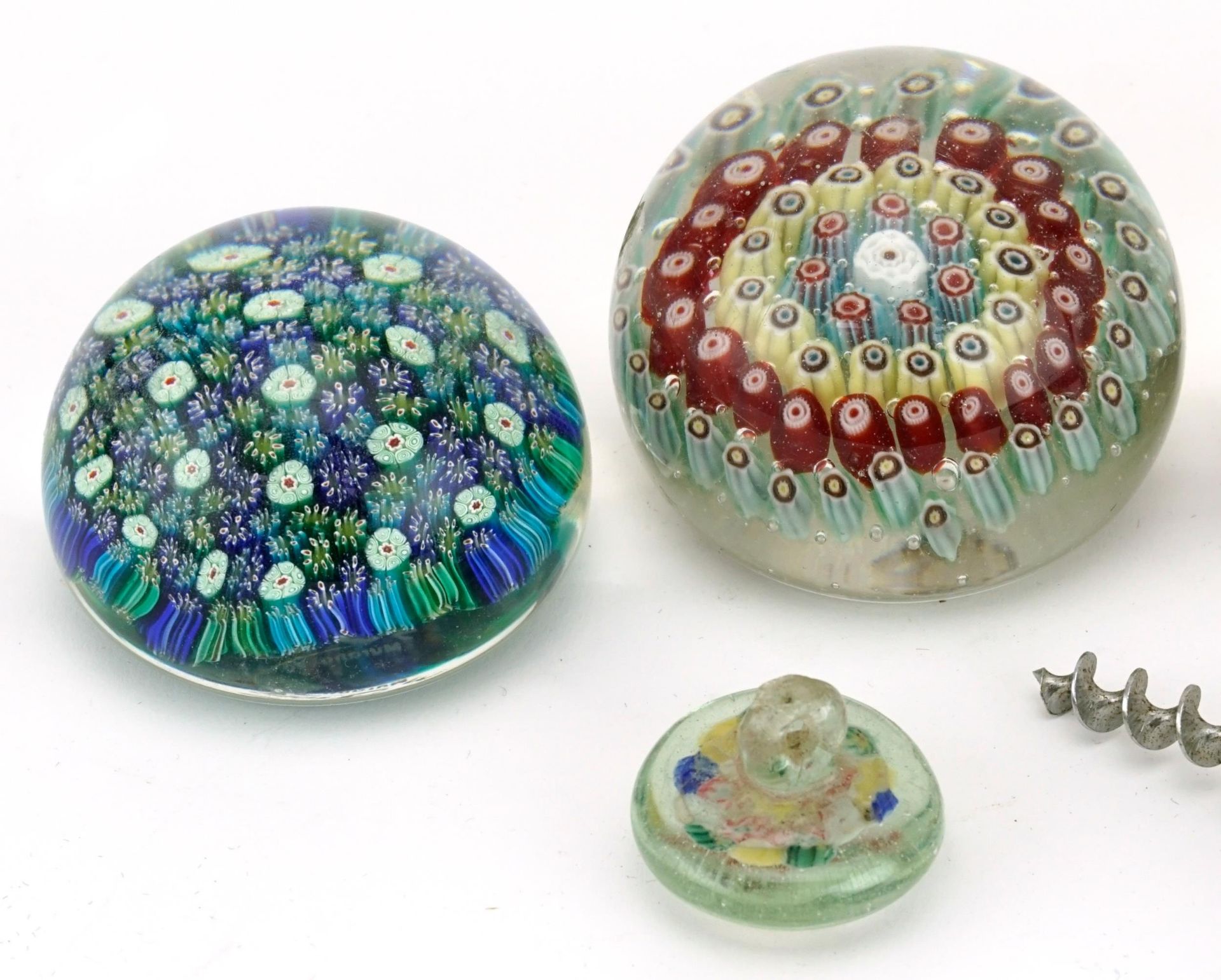 Various millefiori glass paperweights, including a button and a corkscrew, the largest 9cm in - Image 2 of 4