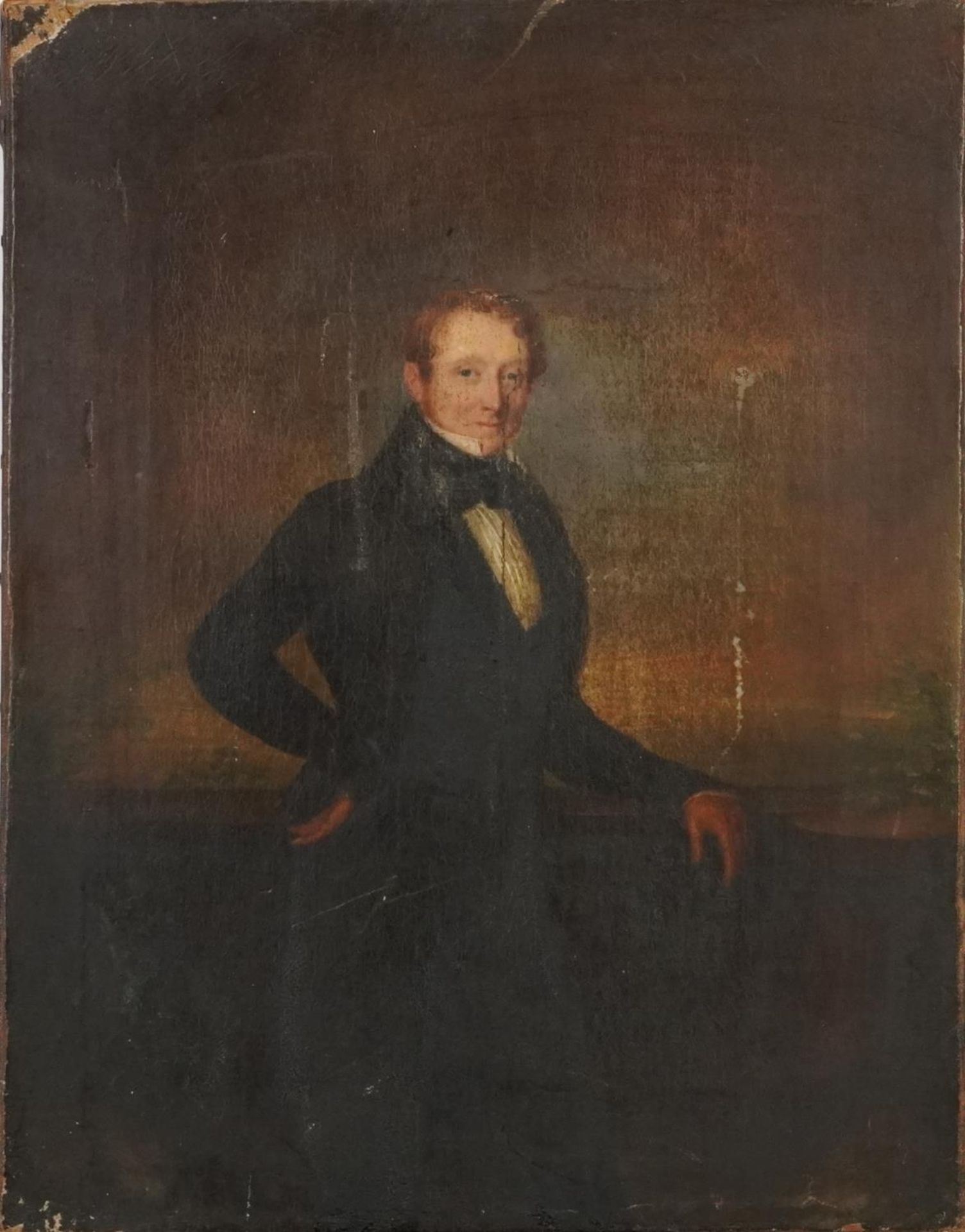 Full length portrait of a gentleman, early 19th century English school oil on canvas, unframed, 41cm