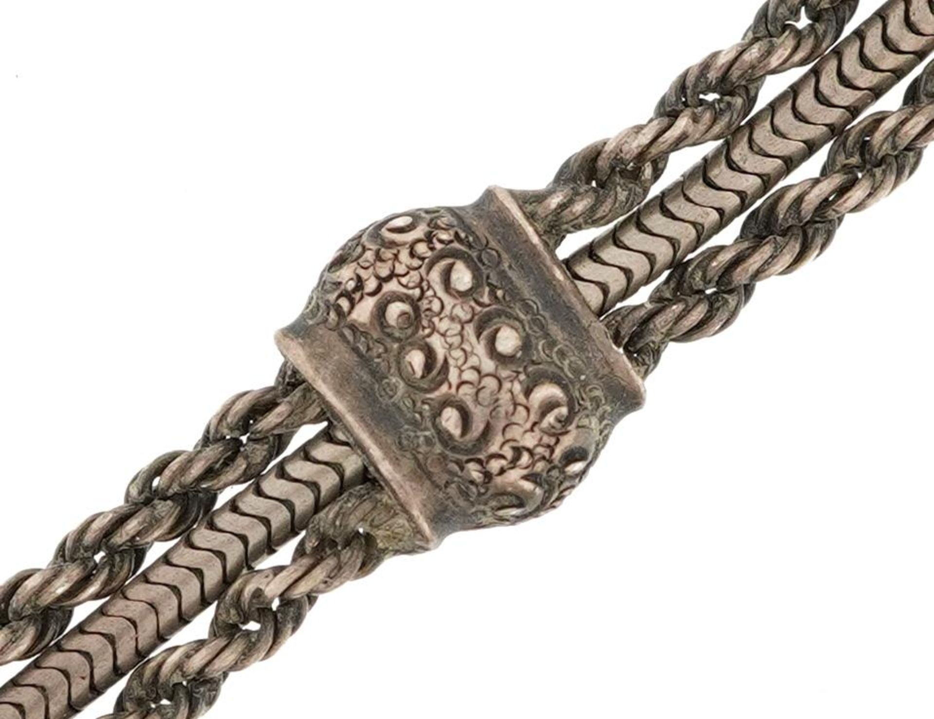 Victorian unmarked silver ladies rope twist and snake link watch chain, 15cm in length, 10.5g : - Image 2 of 2