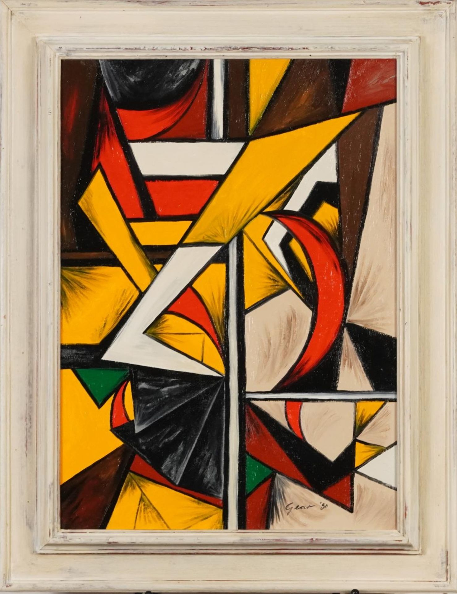 Circle of William Gear - Abstract composition, oil on Masonite, framed, 47cm x 34cm excluding the - Image 2 of 4