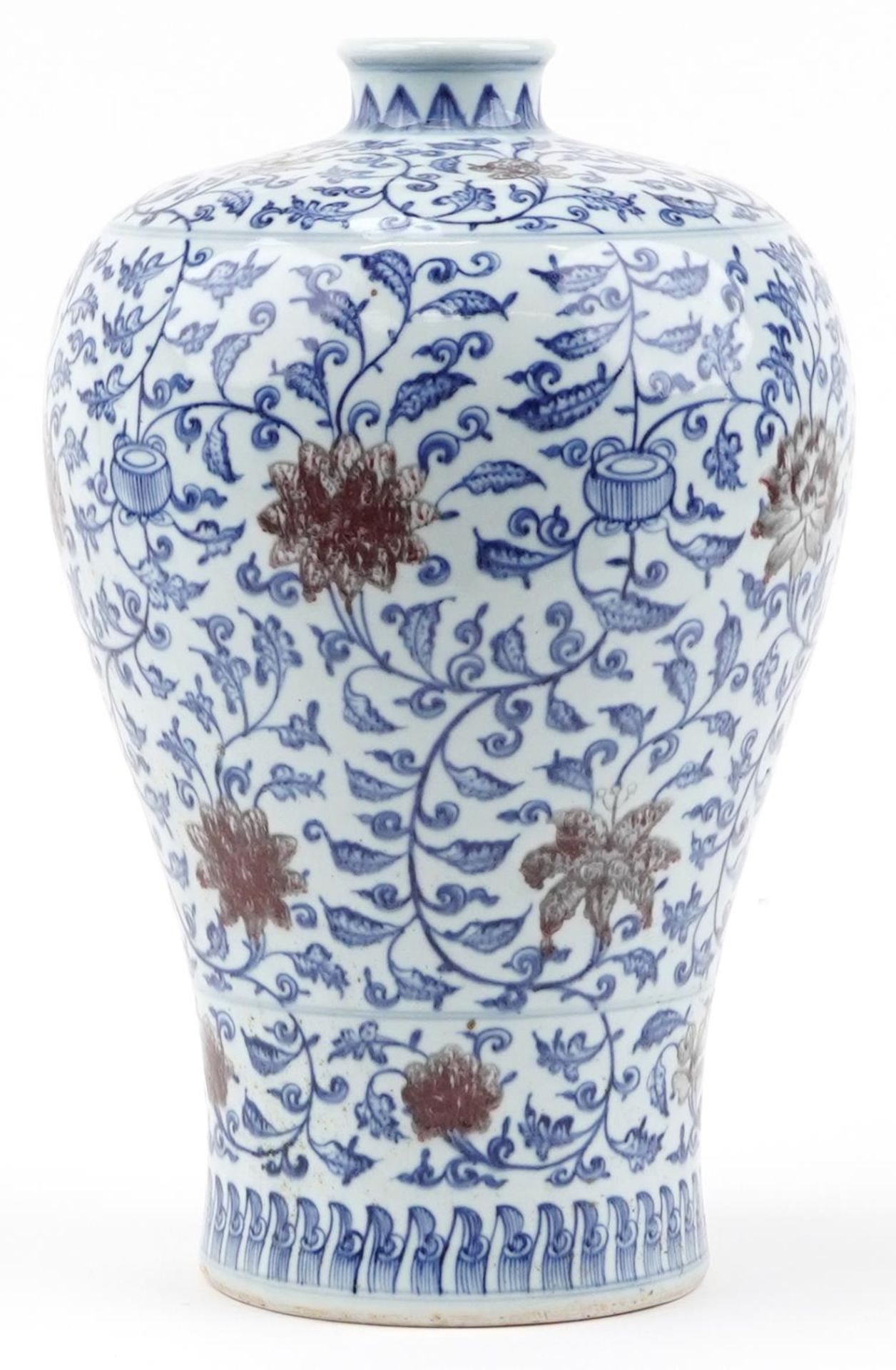 Large Chinese Islamic blue and white with iron red porcelain Meiping vase hand painted with flower - Bild 3 aus 6