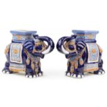 Pair of hand painted pottery elephant garden seats, 43cm high : For further information on this