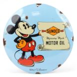 Sunoco Motor Oil Mickey Mouse enamel advertising sign, 29.5cm in diameter : For further