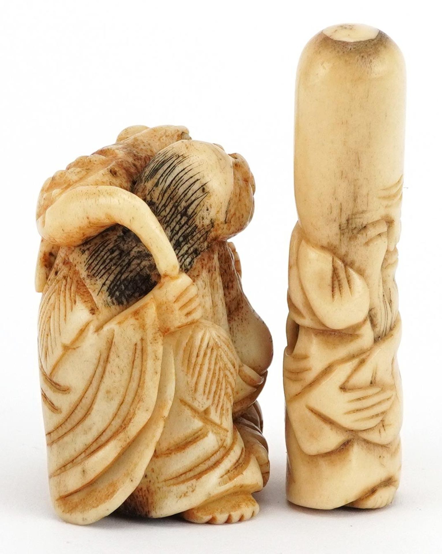 Two Japanese carved bone netsukes including one of Lui Hai, the largest 6cm high : For further - Image 4 of 6