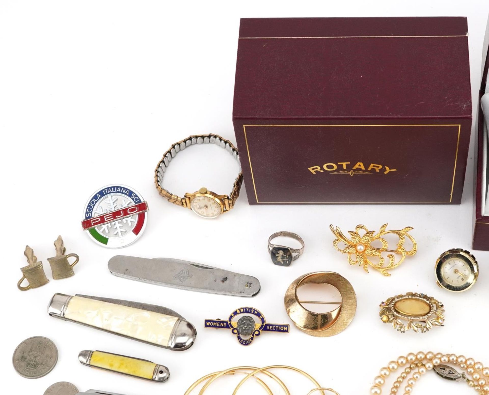 Vintage and later jewellery, wristwatches and objects including Roamer, 9ct gold earring, military - Image 2 of 5