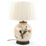 Globular glass table lamp with silk lined pleated shade, overall 63cm high : For further information