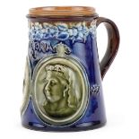 Doulton Lambeth, Victorian diamond jubilee mug commemorating Victoria RI 1837-1897, 11cm high :