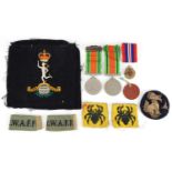 British military World War II medal group including two medals, dog tag impressed 2800 T Pierce