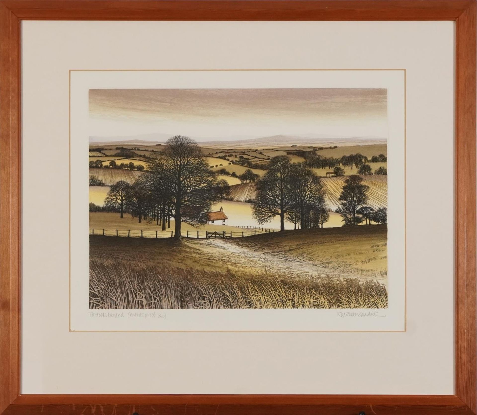 Kathleen Caddick - Two Hills Beyond, pencil signed artist's proof etching in colour, limited edition - Image 2 of 6