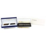 Pens and pencils comprising Sheaffer fountain pen with 14k gold nib, Waterman's propelling pencil