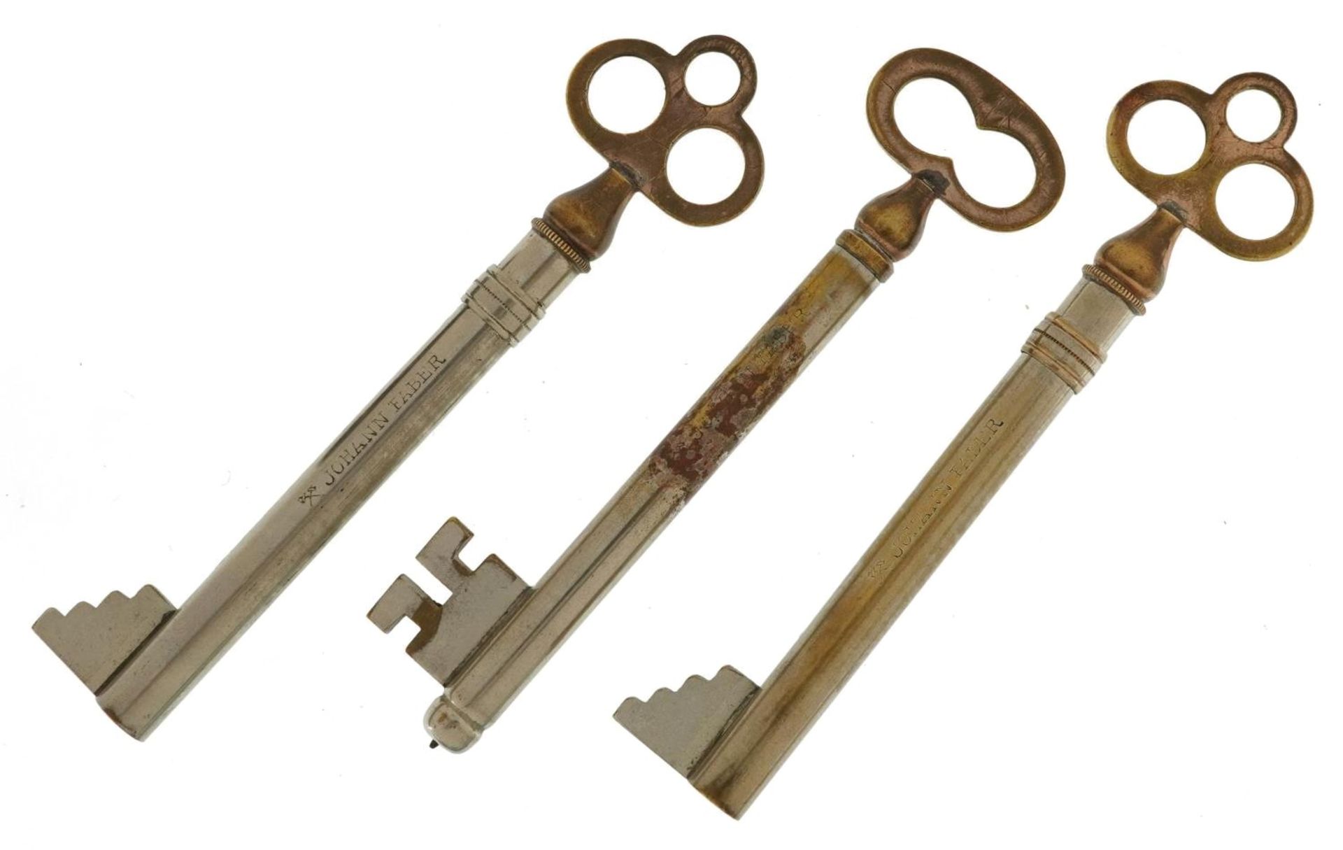 Johann Faber, novelty German key design dip pen, penknife and propelling pencil, each 9.5cm in - Image 3 of 5