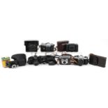 Various vintage cameras including Ricoh, VP Twin pocket camera, Zeiss Ikon and an Ikonta folding