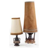 Two mid century design pottery table lamps with shades, the largest 113cm high : For further
