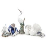 Five collectable china figures and animal groups comprising Lladro, Royal Copenhagen and Bing &