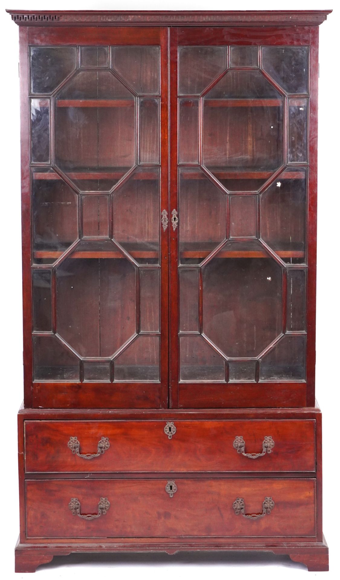 Georgian style mahogany bookcase on stand with a pair of astragal glazed doors enclosing four