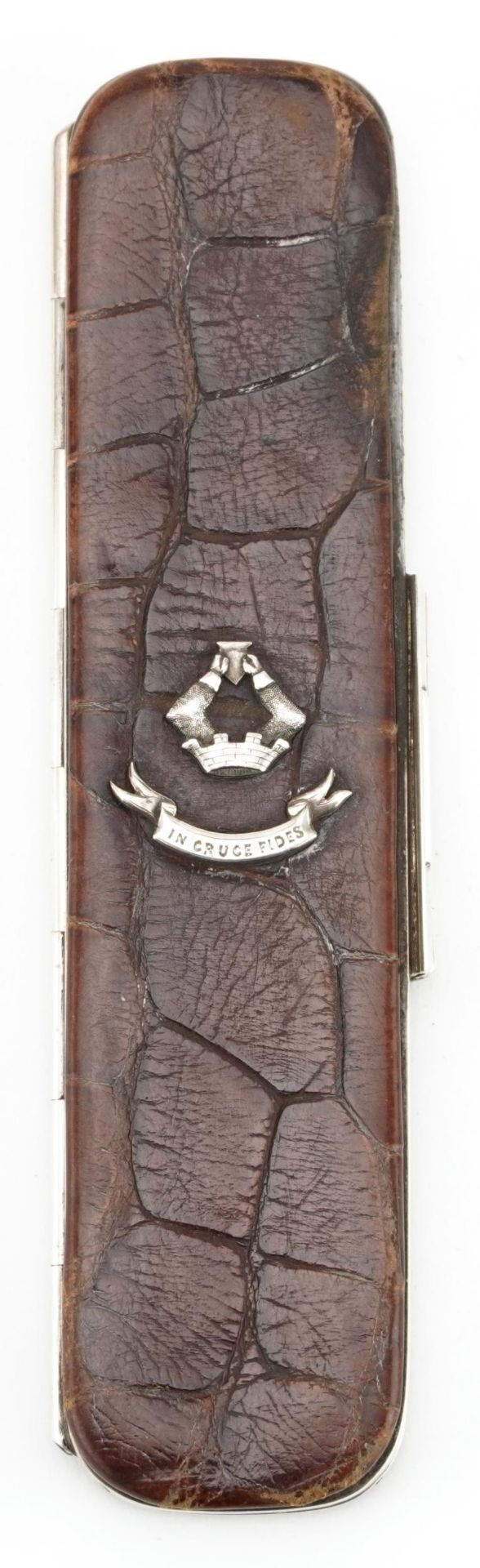 Early Victorian silver and crocodile pen case with coat of arms In Crugefides, William M Traies - Image 2 of 5