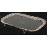 Rupert Favell, Victorian silver mounted crystal serving tray acid etched with a monogram, the silver