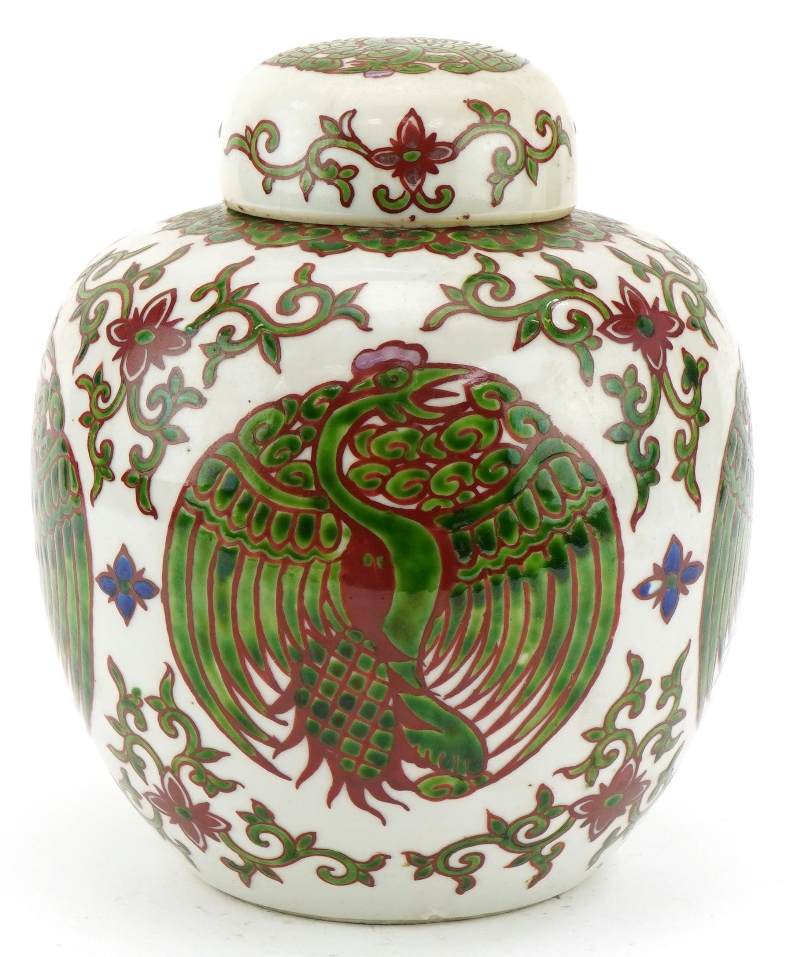 Chinese porcelain ginger jar hand painted with roundels of stylised phoenixes and flowers, Kangxi - Bild 2 aus 4