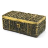 Early 20th century European Renaissance style reliquary four footed casket cast with apostles, 8cm H